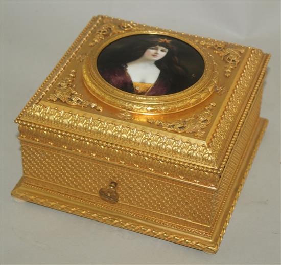 A late 19th century French ormolu casket, 7.5in.